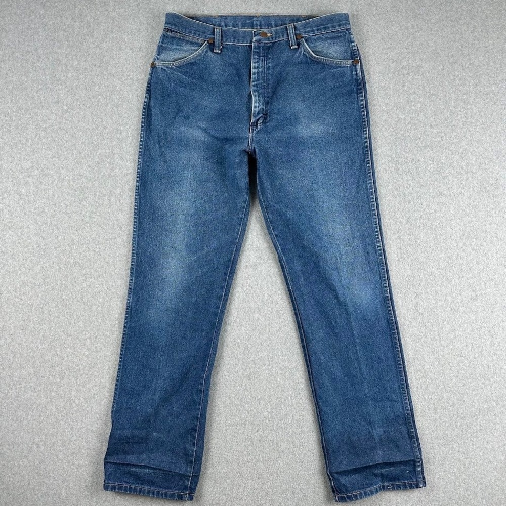 Vintage 90s Wrangler Mens Jeans 37x32‎ Blue Denim Straight Leg Rodeo VTG 1991